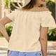 thumbnail image 4 of Chaquetas para mujer,Blusa con hombros descubiertos, manga corta, plisada, tejido de poliéster suave, camisa informal de verano para mujer, sopatenor, 4 of 8