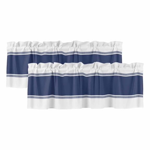 Navy Blue Window Valance, Stripes 2 Pack Decorative Curtain for Small Windows, Light Filtering Valance with 3” Rod Pocket, 42"W x 12"L
