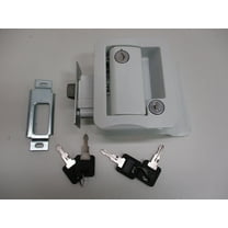 RV Camper Trailer White Entry Door Handle Latch Keyed Lock w/ Deadbolt / 4 Keys