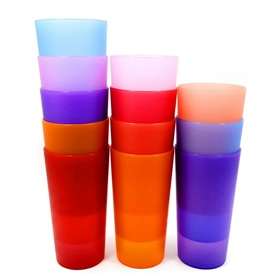 Set of 12 in 6 Assorted Colors Unbreakable Plastic Tumblers/Drinking Glasses,Party Cups,Ice tea glasses,26-ounce/740ml,Unbreakable,Dishwasher safe,BPA Free