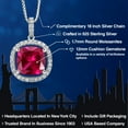 thumbnail image 2 of Gem Stone King 925 Sterling Silver Red Created Ruby and White Moissanite Pendant Necklace for Women (8.66 Cttw, Cushion 12MM, with 18 inch Silver Chain), 2 of 6