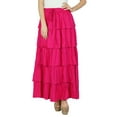 thumbnail image 4 of Bimba Women Pink Cotton Frill Skirt Long Flaired Elastic Waist Maxi Bottoms, 4 of 7