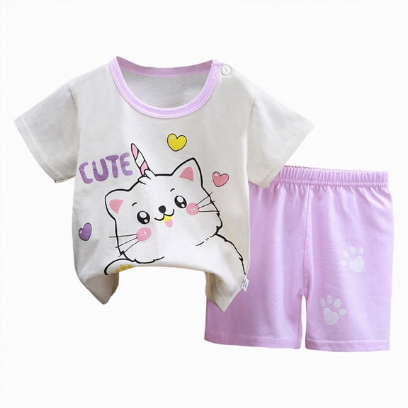 HCNTES Toddler Baby Boys Summer Clothes Set Kid Outfits for Girls Short Sleeves T-Shirt Tops Shorts Cute Outfits Set For 2t 3t 4t 5t 6t 7t Kids Daily School Activities(H01-Light Purple,5-6 Years)
