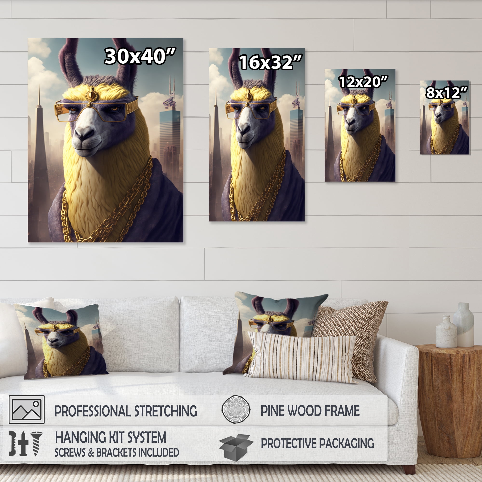 Designart Llama Gangster In NYC Canvas Wall Art