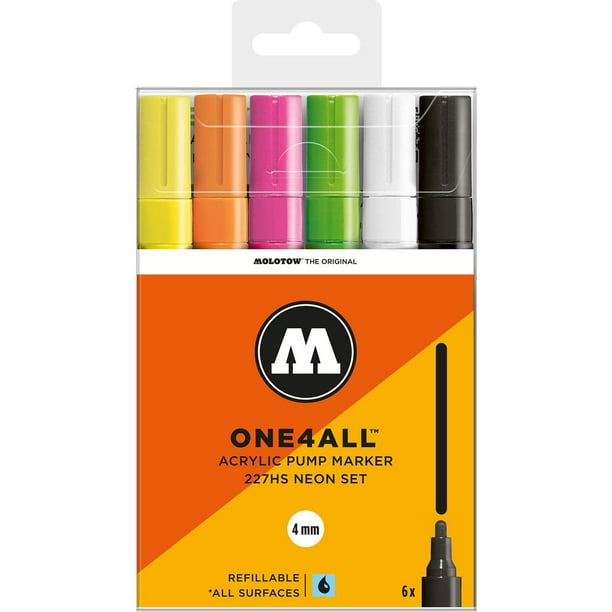 Molotow One4all Acrylic Paint Marker Set 4mm Neon Colors 6pc Walmart Com Walmart Com