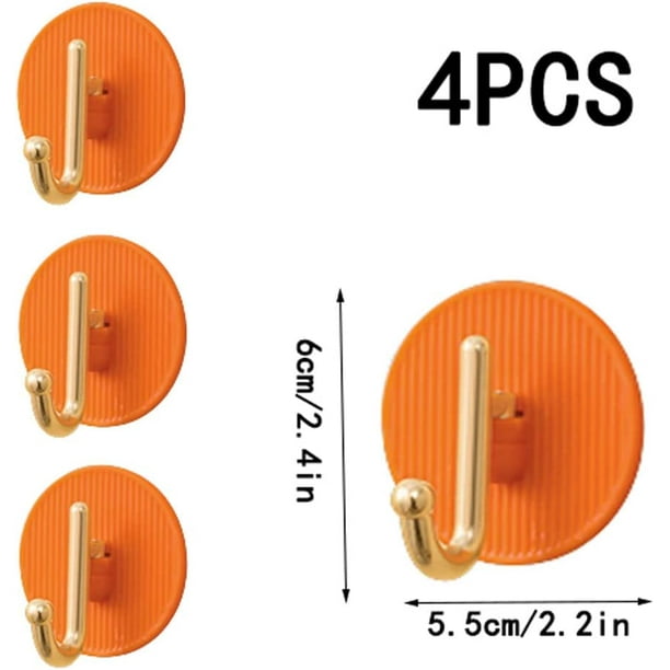 Orange)Set of 4 Adhesive Wall Hooks, Adhesive Hooks, Tea Towel