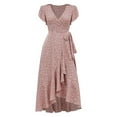thumbnail image 6 of Women's Plus Size Summer Dresses Fashion Women Summer Casual V-Neck Short Sleeve Solid Dress Pink M, 6 of 6