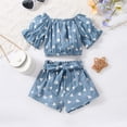 thumbnail image 2 of Sngxgn Girl's 2 Piece Outfits Button Front Long Sleeve and Shorts Set(Blue,120), 2 of 7