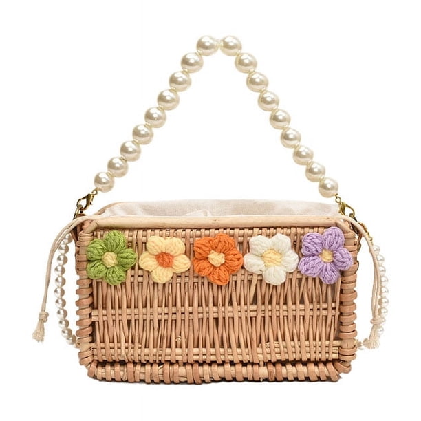 Bolso Bandolera Playa Paja Colorida Mujer Cordón Mano Pequeño