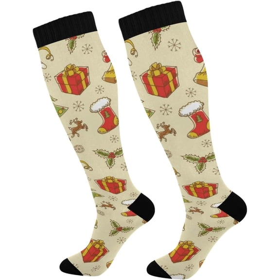 GZHJMY Christmas Compression Socks, Women Men Long Stocking (20-30mmHg), Travel Knee High Stockings for Athletic Sports,Running,Cycling,Nursing