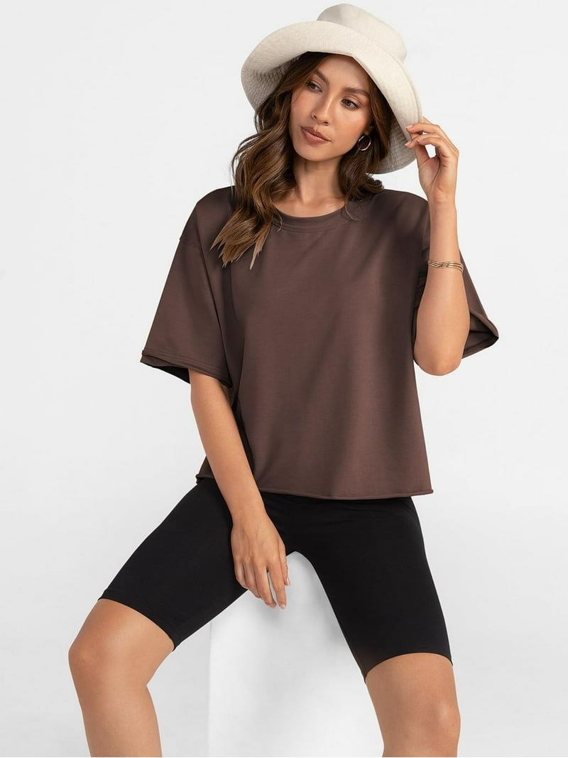 Women's Comfy Basic Workout Gym Short Sleeve Crop Tops Casual