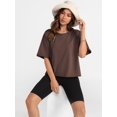 thumbnail image 2 of Women's Comfy Basic Workout Gym Short Sleeve Crop Tops Casual Loose Oversized TShirts, 2 of 4