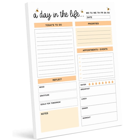 Inkdotpot Daily Planner Tear Off Pad, To-Do List Notepad- 50 Undated Sheets- Day Schedule Planner- Work Planner- Day Organizer Notepad- Meal PrepProductivity Notepad With Sleeve-5.8 x 8.2inch - PB