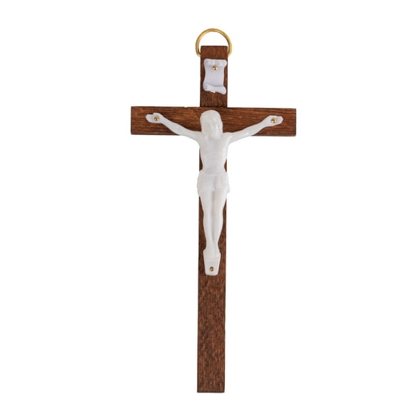 Crucifix en Bois Suspendu de 20 Cm - Croix Latine en Bois avec Corpus Blanc