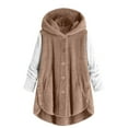thumbnail image 2 of Usmixi Womens Winter Plush Coat Plus Size Hooded Overcoat for Women Fashion Color Patchwork Button Irregular Hem Outwear Cozy Fuzzy Fleece Coats with Pocket Plush Coat, 2 of 4