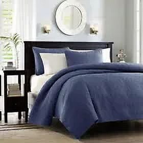 Madison Park Cotton Reversible Quilt Set 3 PCS Summer Lightweight Bedspread Set (Navy,King/Cal King)