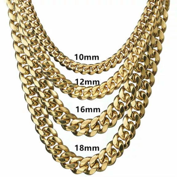 Mens Miami Cuban Link Chain Necklace Bracelet Gold Stainless Steel 8-18mm Gift