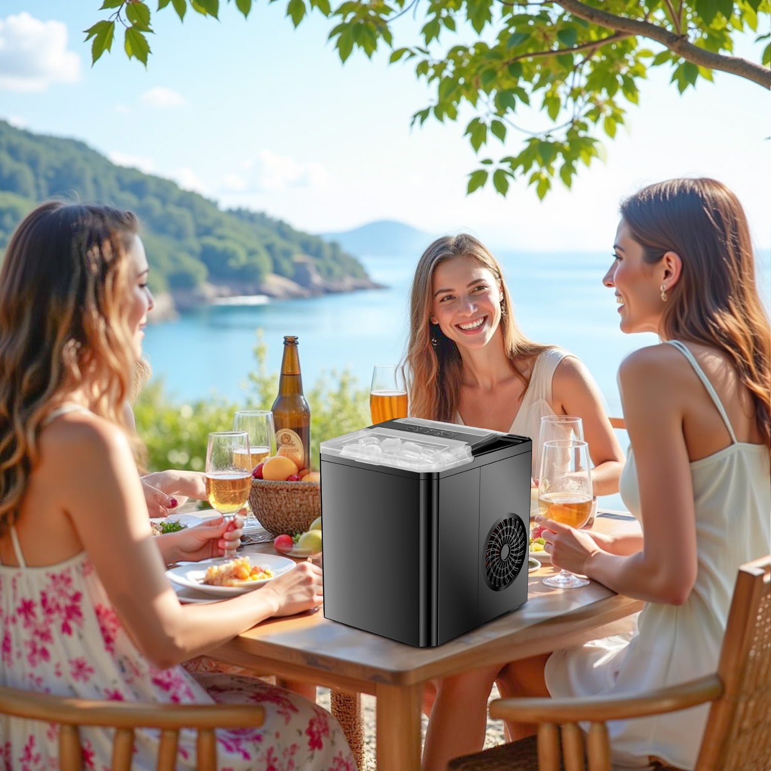 Simenmax Ice Maker, Portable Countertop Icemaker Machine, Self Cleaning Quiet 2 Sizes Bullet Cubes Makers, 9 Cubes in 6 Mins,Black