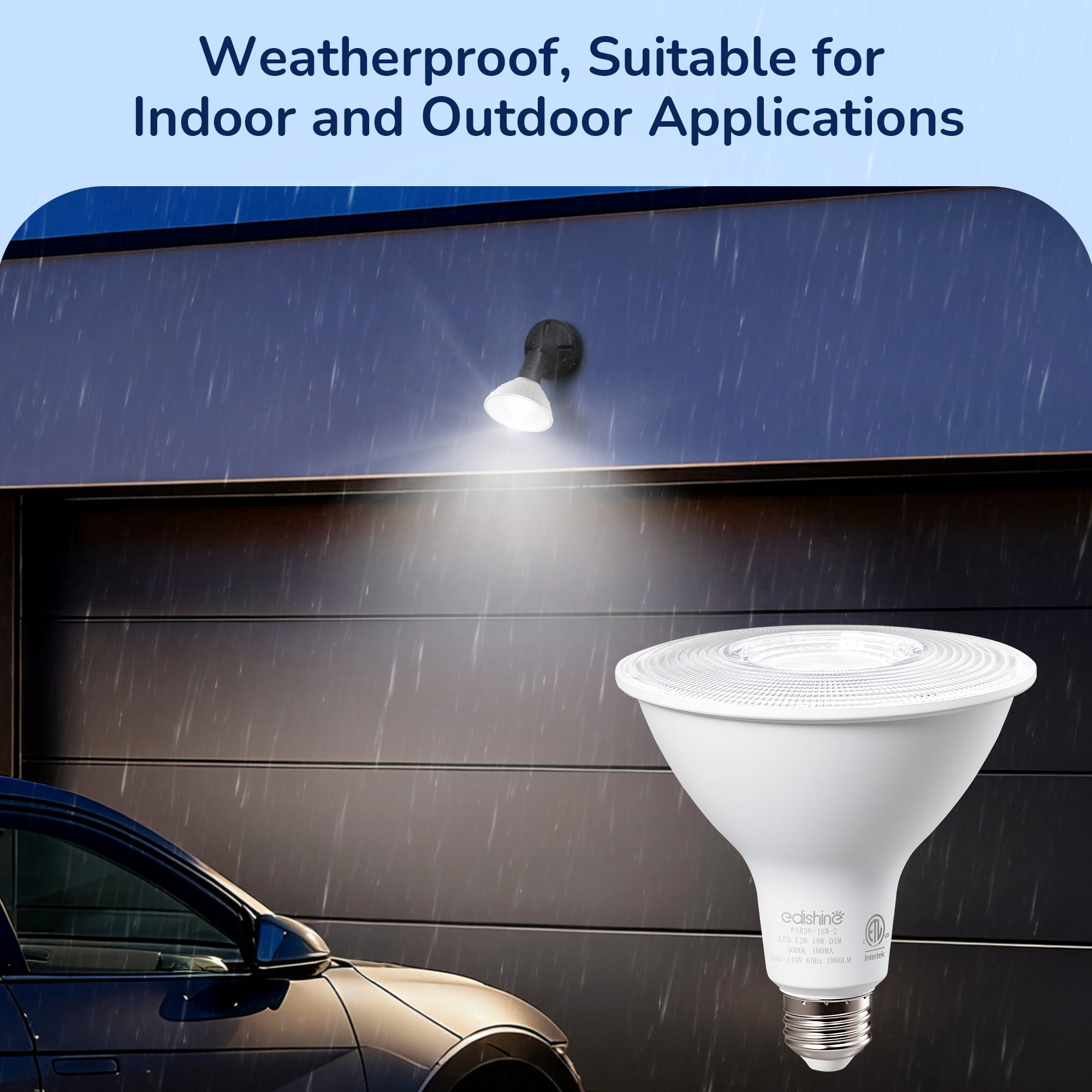 EDISHINE 4 Pack LED PAR38 Outdoor Flood Light Bulbs, 18W (120W Equivalent), 5000K Daylight, Dimmable Waterproof Flood Light Bulbs, E26 Base, 1800 Lumen for Yard Porch Driveway