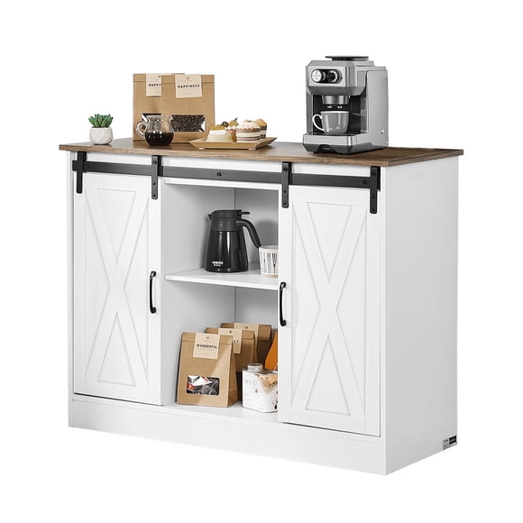 YKITRD Coffee Bar Cabinet 3-Tier Farmhouse Sideboard Buffet Table Barn Doors