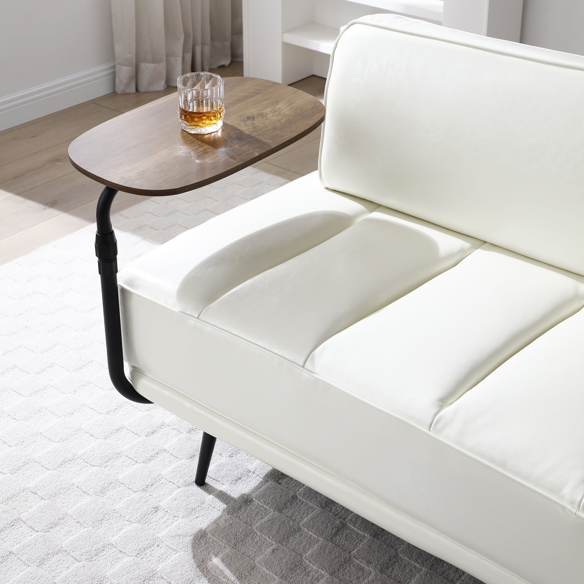 Miniyam 55" PU Leather Upholstered End of Bed Bench With 360-degree Swivel Side Table,Beige