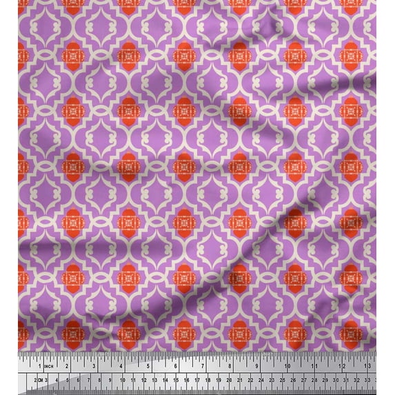 Soimoi Silk Fabric Ornament & Quatrefoil Damask Fabric Prints By Yard 42 Inch Wide