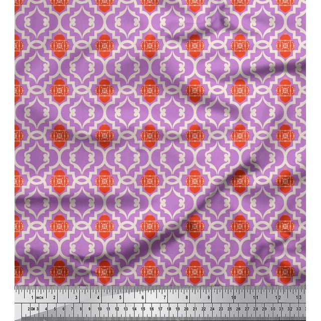 Soimoi Rayon Fabric Ornament & Quatrefoil Damask Print Sewing Fabric Yard 42 Inch Wide