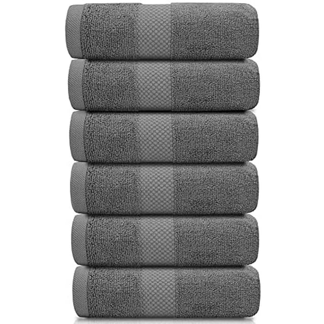 White Classic Luxury Hand Towels for Bathroom Hotel Spa Kitchen Set, Circlet Egyptian Cotton 16x30 In (40 x 76 cm), Set of 6 Quick Dry High Absorbent Towels for Home, Bath, Gym, Pool Use