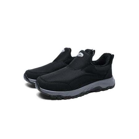 

SIMANLAN Mens Sneakers Comfort Casual Shoes Slip On Flats Cold Weather Breathable Walking Shoe Travel Plush Lined Warm Sneaker Black 5.5