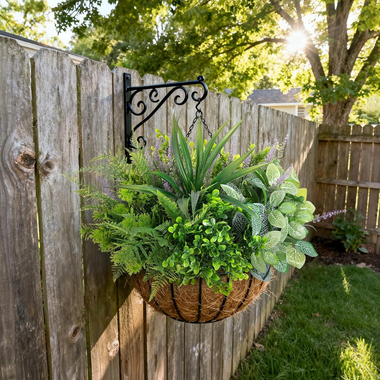 SHBOTO Outdoor Faux Plants UV Resistant - 12 Bouquets Realistic Artificial Eucalyptus Fern Lavender Greenery for Patio Garden Front Porch Decor Weatherproof Fake Plants for Outside