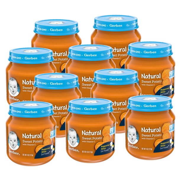 (10Pack) Gerber 1st Foods Natural Sweet Potato with Vitamin C Baby Food Jar, 4 oz