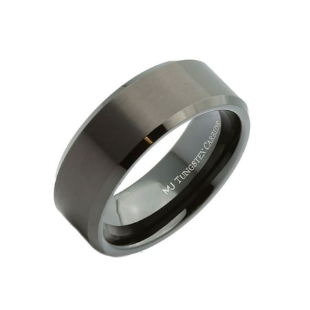 Metals Jewelry 8mm Black Plated Tungsten Carbide Beveled Edge Comfort Fit Wedding Ring Size 9.5