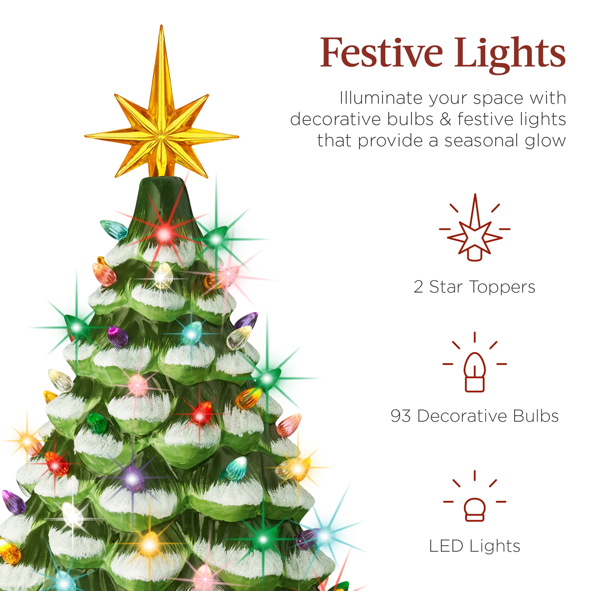 Best Choice Products 18in Ceramic Christmas Tree, Pre-Lit Hand-Painted Holiday Decor w/ 93 Warm White Bulbs - White