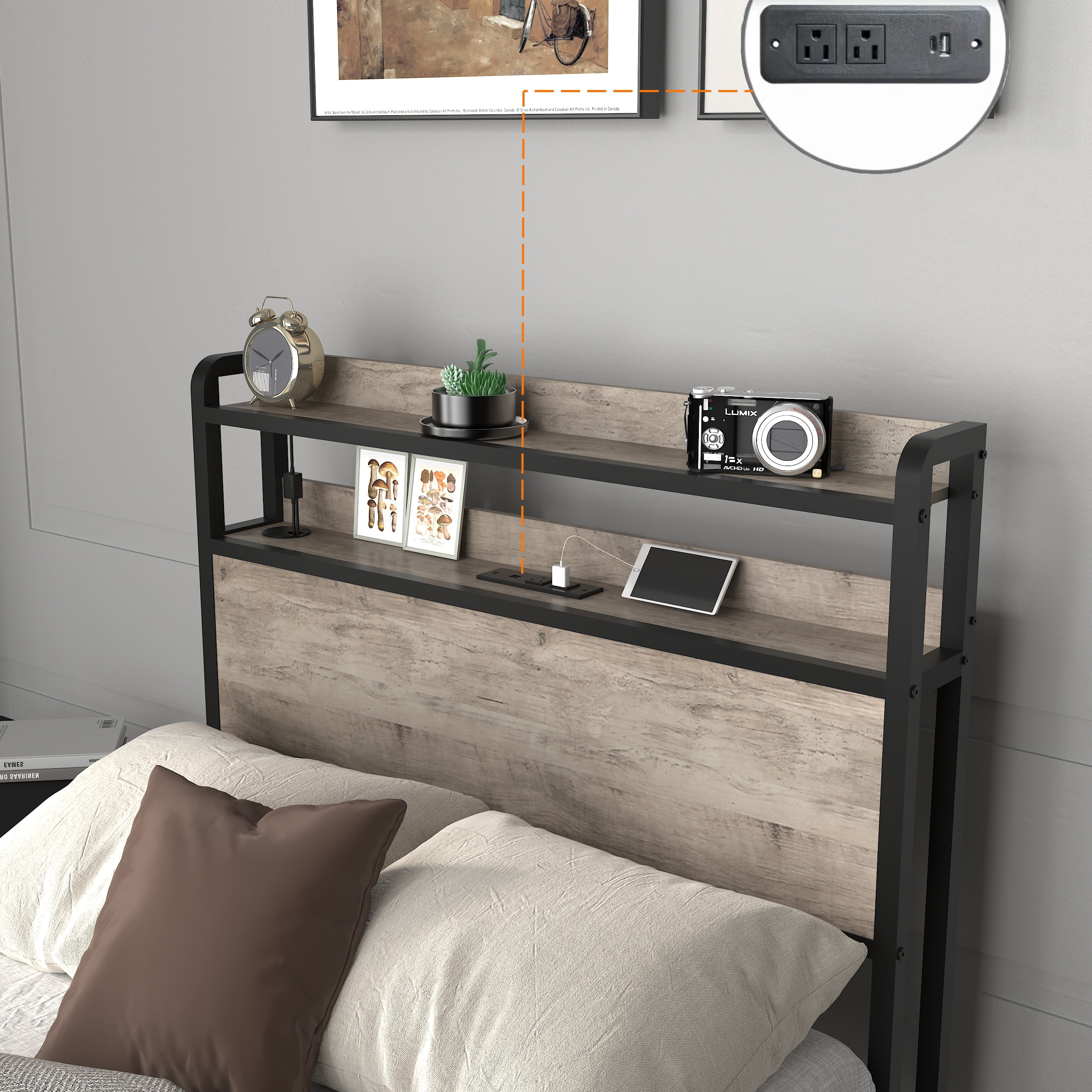 Miniyam Twin Bed with LED Headboard, USB Charging, Storage Shelves for Teens
