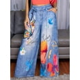 thumbnail image 4 of Women'S Summer High Waist Floral Print Loosse Wide Leg Pants with Pockets Royal Blue M, 4 of 6