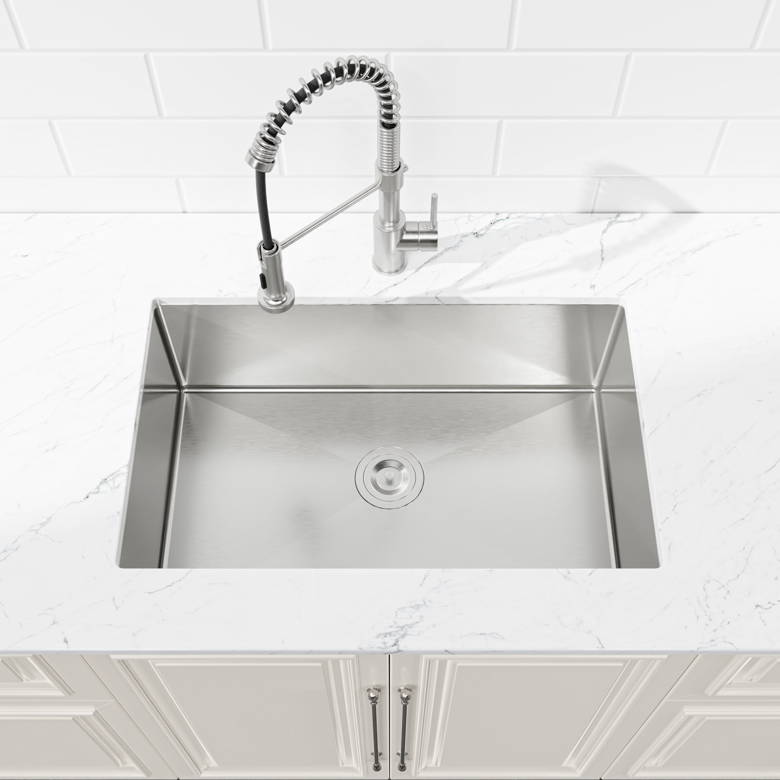 30-in Undermount Stainless Steel Kitchen Sink Single Bowl 16 Gauge Brushed Nickel Handmade Sink with Drain And Hooks