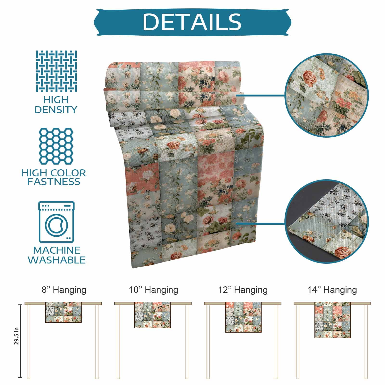 Elegant Spring Floral Cotton Linen Table Runner for Dining Kitchen, Farmhouse Summer Botanical Plaid Wedding Outdoor Party Tablerunners Decoration,Dresser Scarf Coffee Tablecloth Runners 13x90 Inches