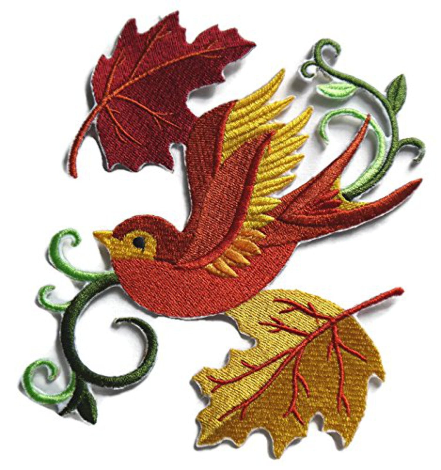 BeyondVision Custom And Unique Autumn[ Swallow In Leaves ]Embroidered Iron on/Sew patch [4.84x"5.84"]