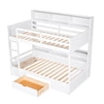 thumbnail image 5 of Solid Wood Twin-Over-Twin Bunk Bed with Storage and Guard Rail, Full over Full Bunk Bed with Built-in Shelves Beside both Upper and Down Bed and Storage Drawer for Teens(White), 5 of 8