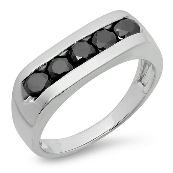 Dazzlingrock Collection 1.00 Carat (ctw) Sterling Silver Real Round Black Diamond Men's 5 Stone Wedding Band 1 CT, Size 9.5