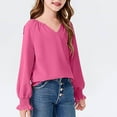 thumbnail image 7 of Zwiiyzr Girls Cute Long Sleeve Chiffon Blouses Casual V Neck Smocked Cuffs Shirts Tops 6-16 Years Hot Pink, 7 of 7