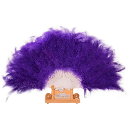 

Bouanq Wedding Showgirl Dance Elegant Large Feather Folding Hand Fan Decor Decal Purple