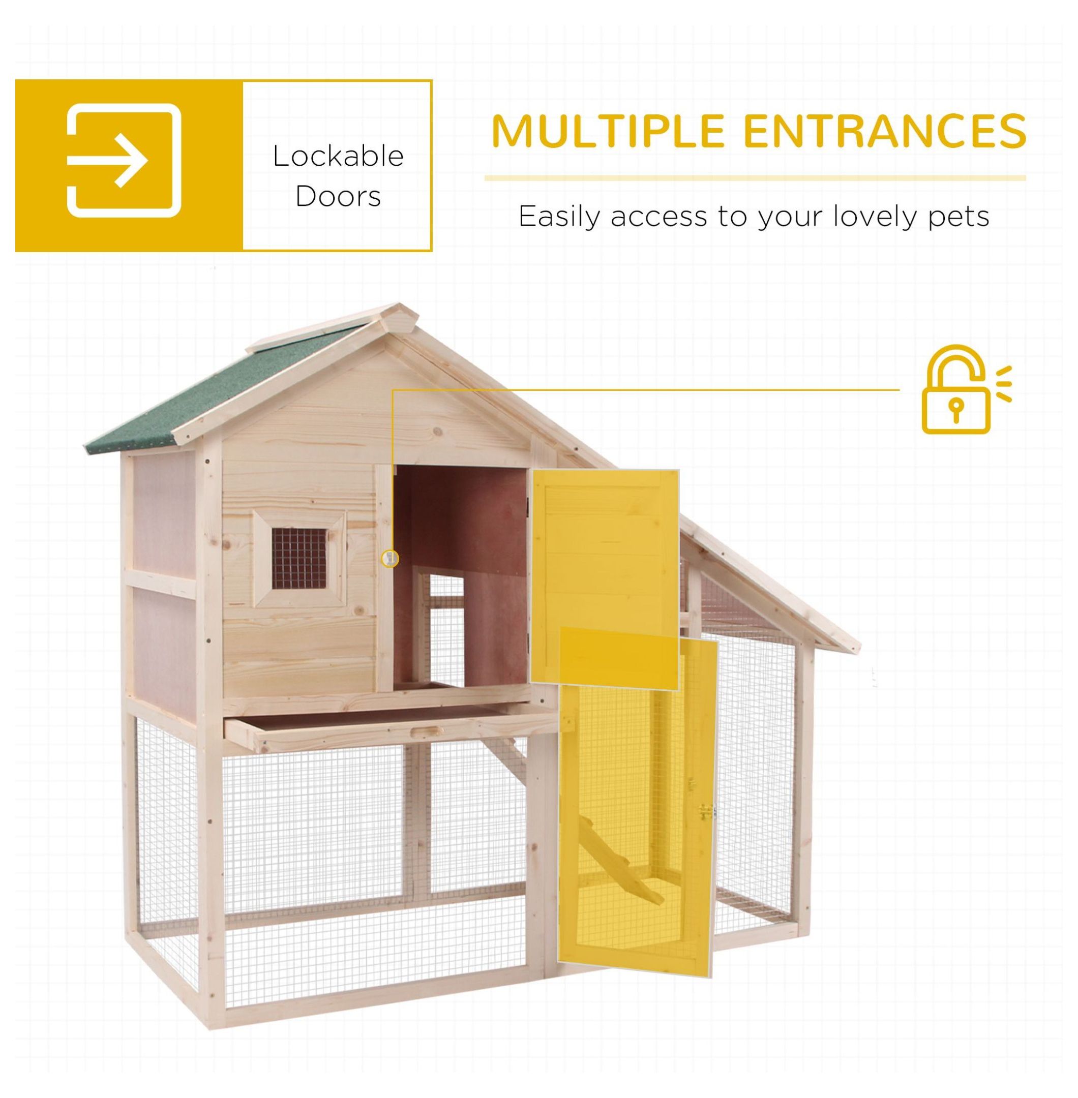 Wood Rabbit Hutch 2-Tier Small Animal House with Ramp & Run Natural 55" L
