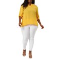 thumbnail image 2 of Unique Bargains Women's Plus Size V Neck High Elbow Sleeves Blouse 4X Yellow, 2 of 7