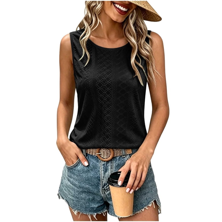 EazyTech ​Women's Knit Jacquard Sleeveless Top – Round Neck Twist