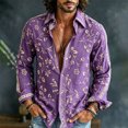 thumbnail image 2 of Men's Boho Floral Print Long Sleeve Shirt 70s Vintage Button Up Shirt Relaxed Fit Holiday Party Wear Shirt, 2 of 5