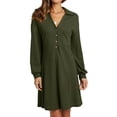 thumbnail image 2 of Vestido suelto con botones sólidos y cuello en V de manga larga a la moda Otoño Invierno para mujer Fridja  yut4511, 2 of 7