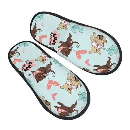

Jgfou Cute Pug Dogs Print Womens Cozy Memory Foam Slippers Soft Warm Slip On House Slippers Anti-Skid Rubber Sole Creative Gifts for Women Mom Girlfriend
