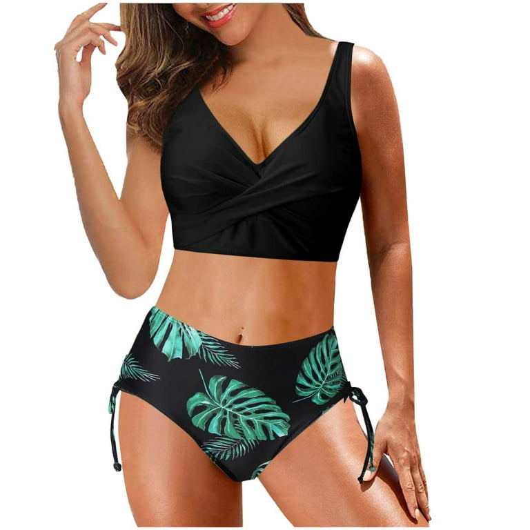 Finelylove Swimsuits For Women Push-Up Cut-Out Bra Style Bikini Green XL 