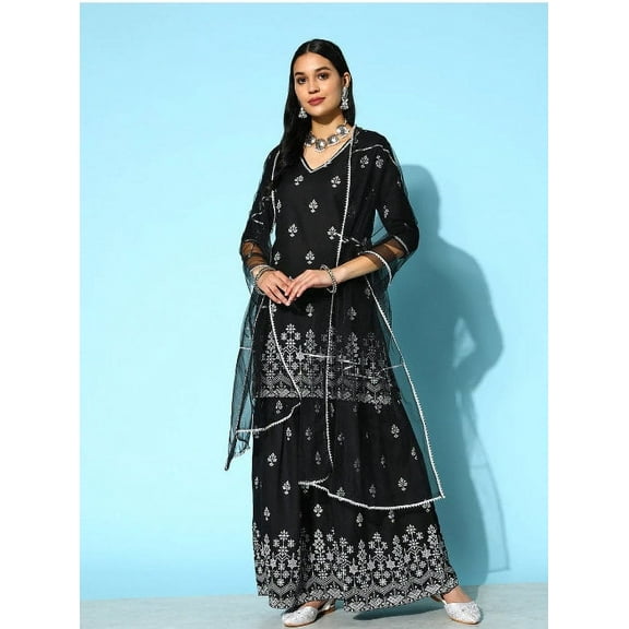 Party Wear Suits | Wedding Wear 3 Piece Sharara Suit | Kurta With Sharara and Dupatta Set | 3 Piece Set | Indian Pakistani Festive Dresses